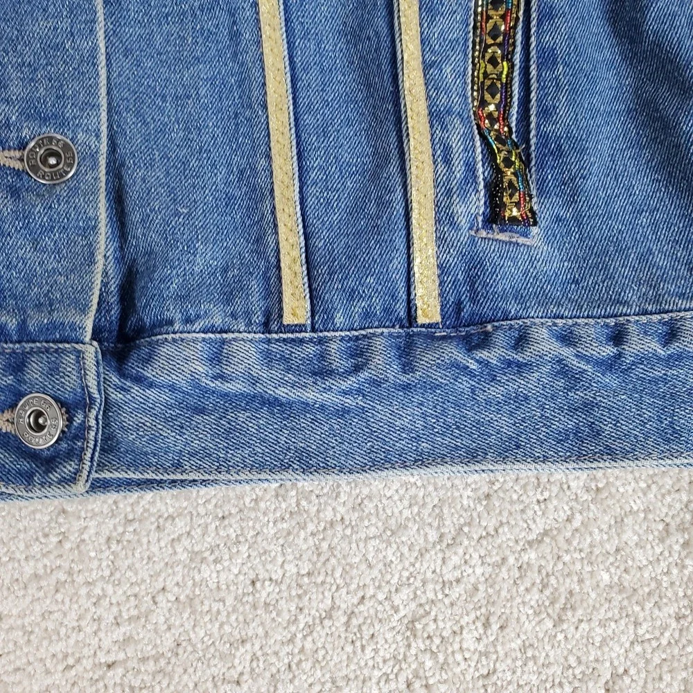 Route‎ 66 Blue Jean Jacket Womens Size M Embellished Decorative Trim Braid